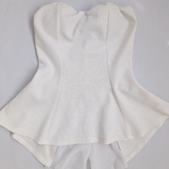 Vintage Y2K Romantic White Floral Chiffon Back Detail Peplum Tube Top - Picture 8 of 12